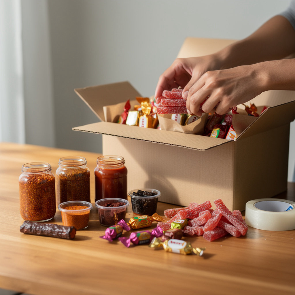 EL TAJIN ENVIOS Y MUCHO MAS delivery service showcasing authentic Mexican products like Tajín and chamoy in San Diego
